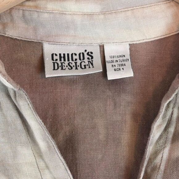 VTG Chico’s Design Linen Blouse Size 1 (M) Button Front Tie-Dye Boho Lagencore - Picture 5 of 11
